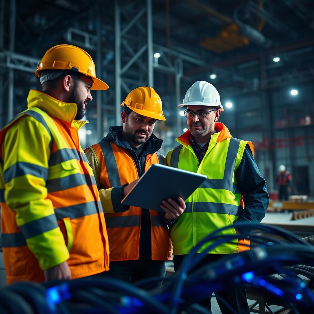 Equipo técnico revisando planos en obra